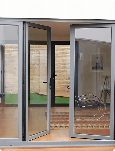 Sleek glass sliding doors opening to an outdoor patio with custom closet design framing