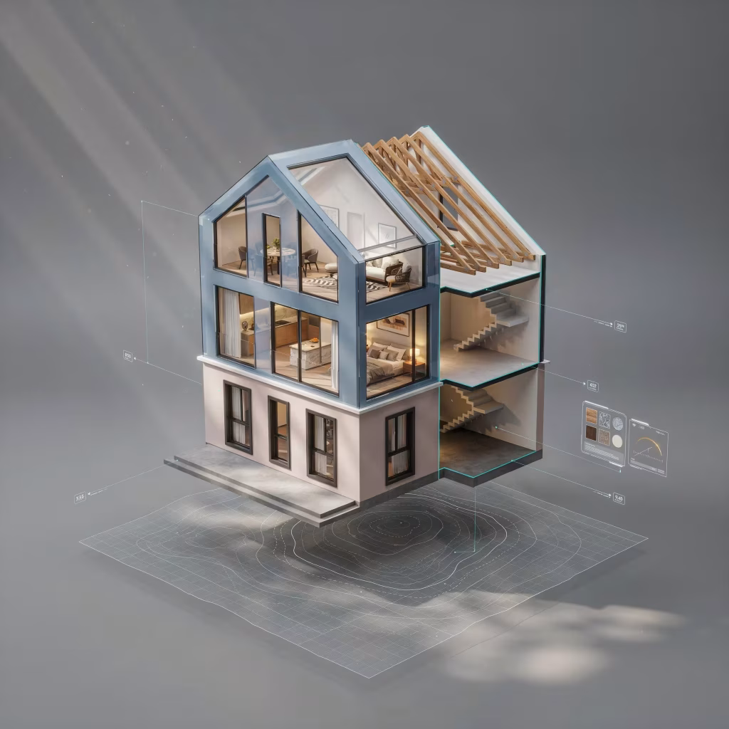 D layout showing a modern home design before construction begins
