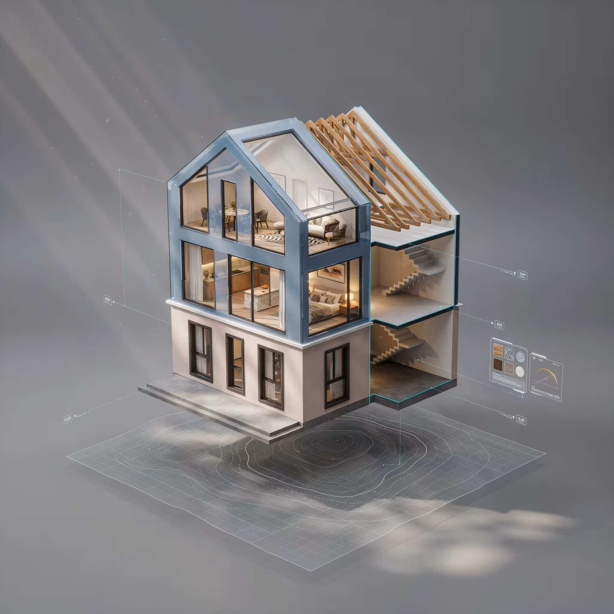 D layout showing a modern home design before construction begins