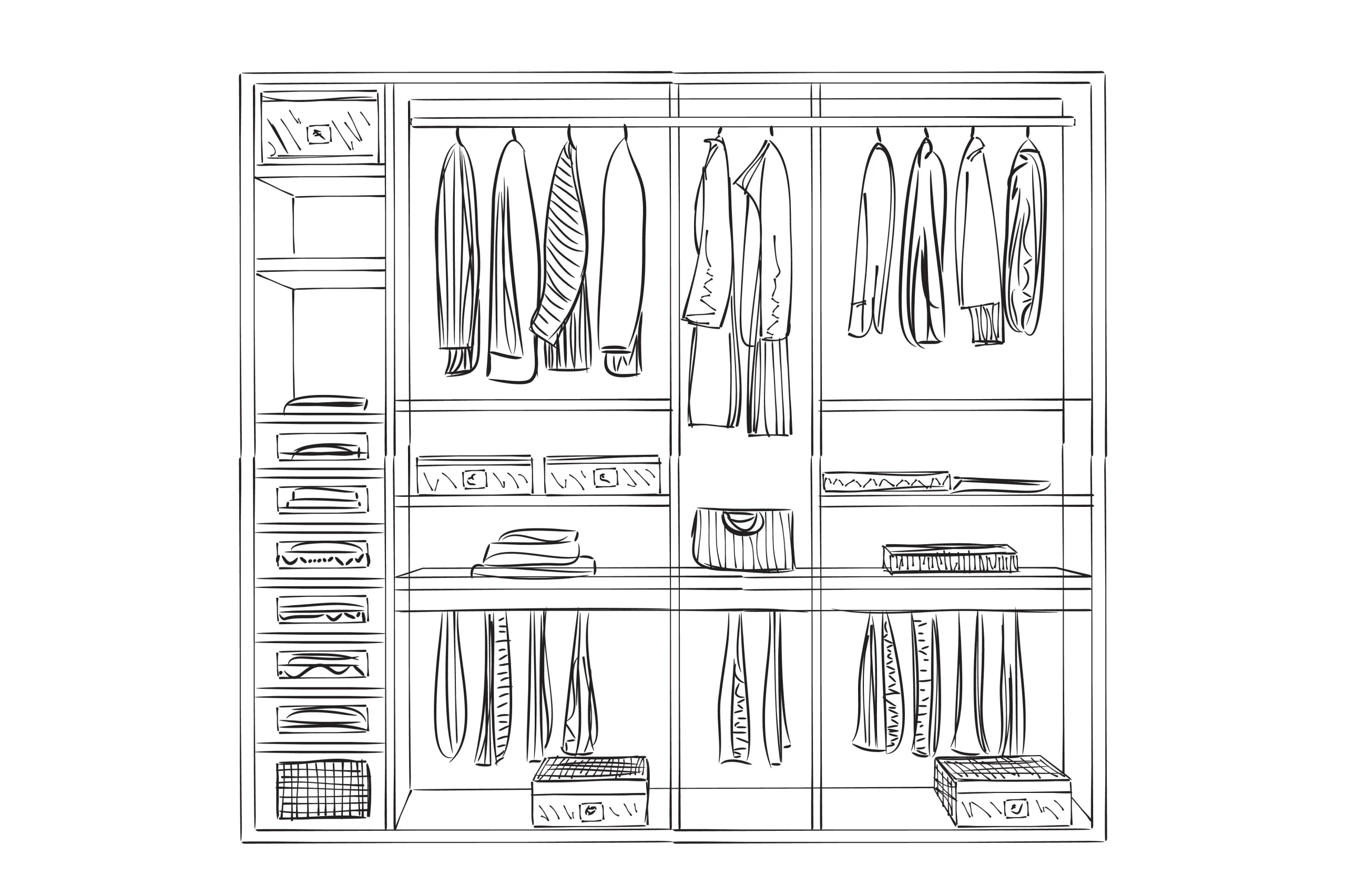 Custom closet design 3D visualization showing wardrobe layout and shelving plan