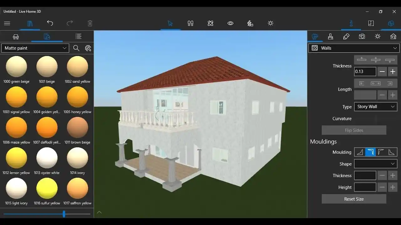 Desktop screen displaying a virtual home walkthrough and interior design plan.