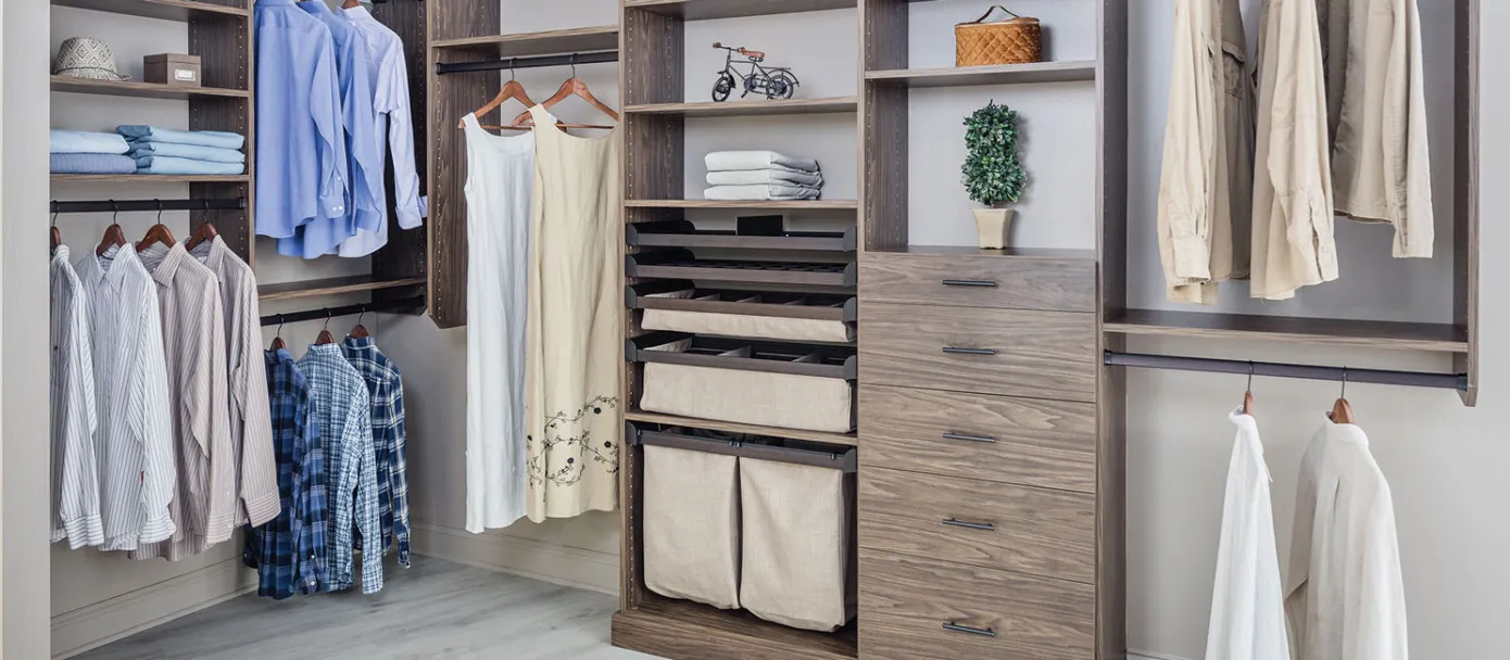 Custom closet design services showcasing modern wardrobe storage solutions