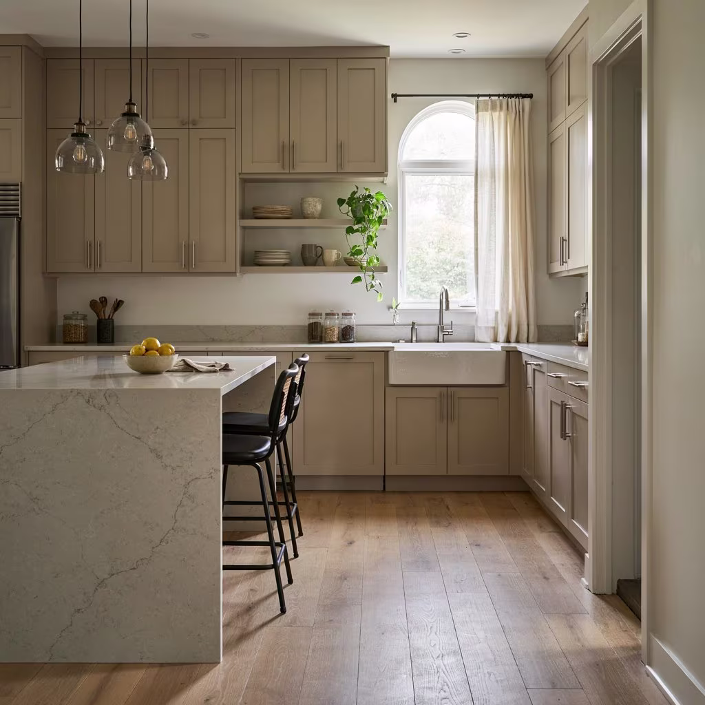 Professionally painted kitchen cabinets with a smooth, durable finish
